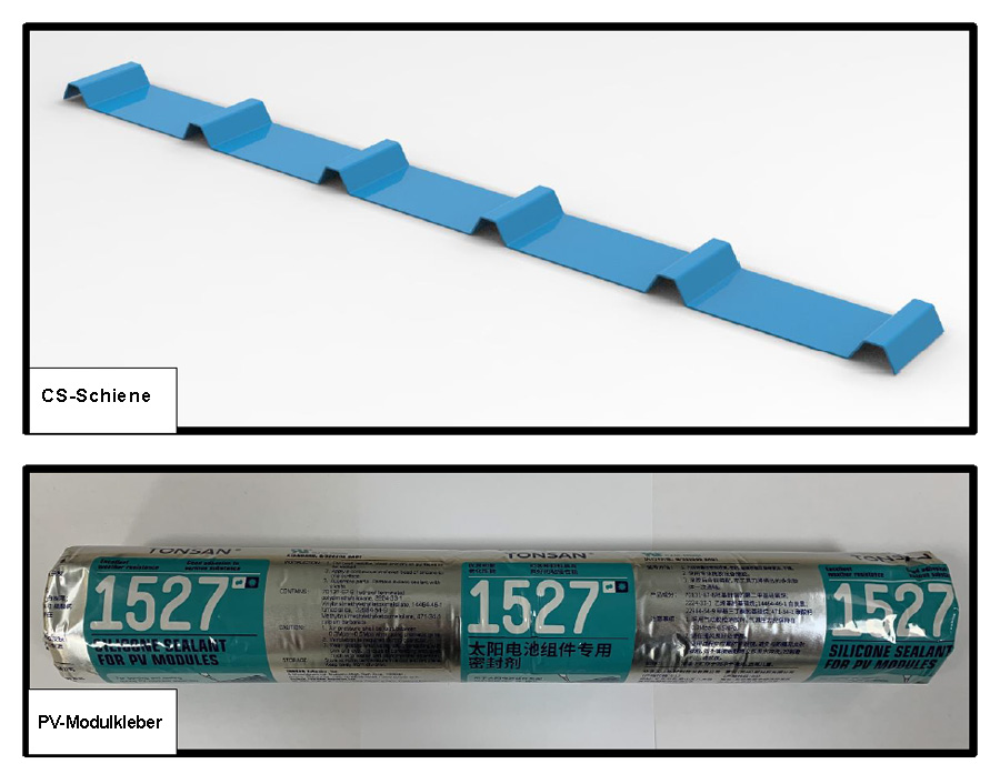 Kleber und Schiene für PV-Leichtmodule